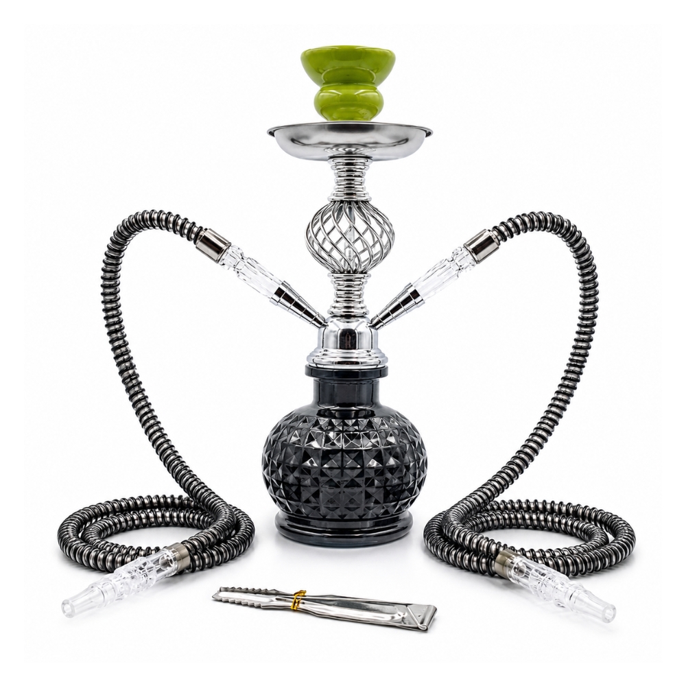 Hookah 2 Mangueras 35cm Negro De Vidrio Shisha Narguile