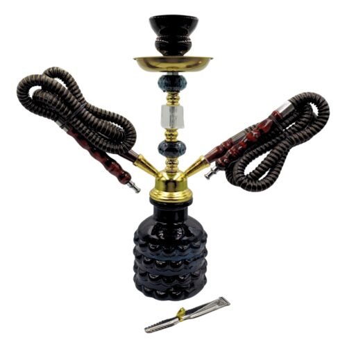 Hookah 2 Mangueras 35cm Negro De Vidrio Shisha Narguile