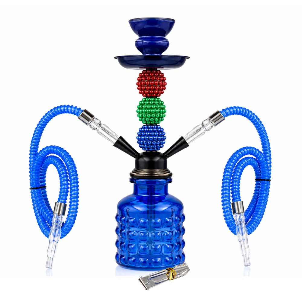 Hookah 2 Mangueras 35cm Pearl Azul De Vidrio Shisha Narguile