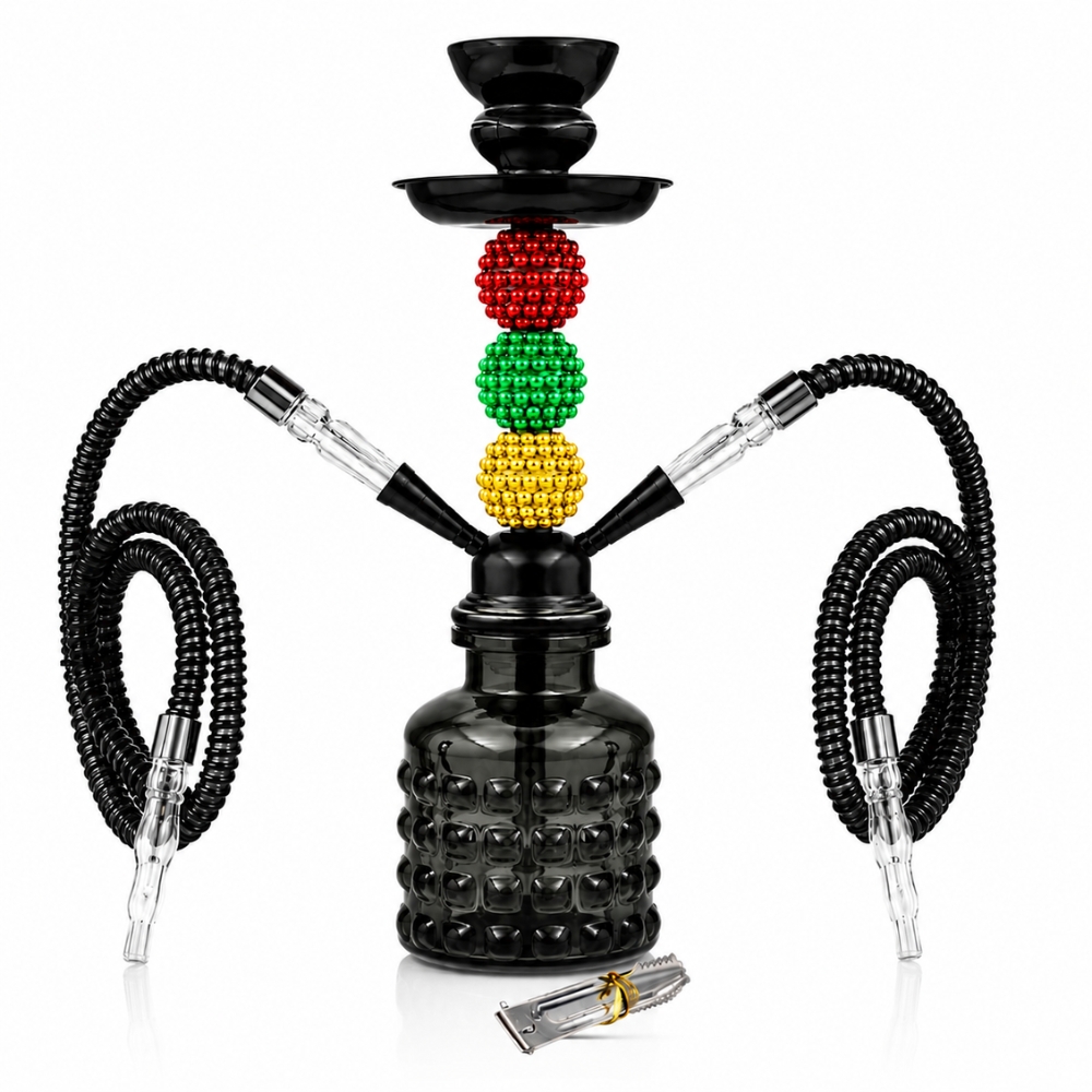 Hookah 2 Mangueras 35cm Pearl Negro De Vidrio Shisha Narguile