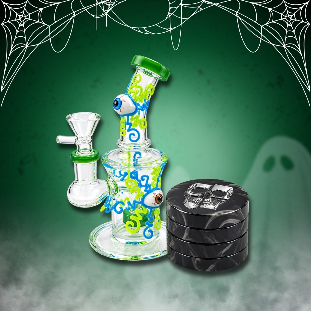 🎃 Promo Halloween Bong Rig Glow In The Dark + Grinder 60 Mm 👻