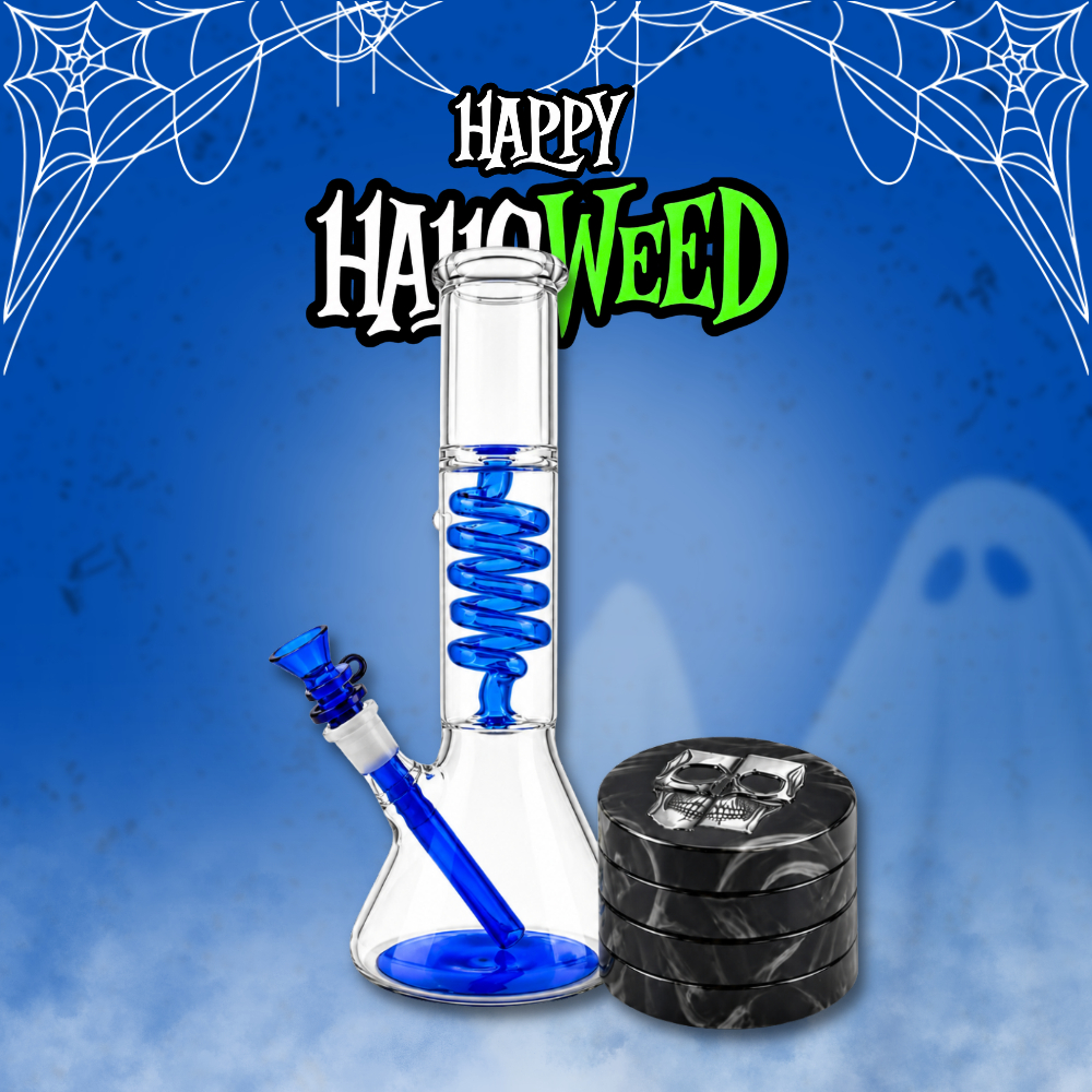 🎃 Promo Halloween Bong De Vidrio Con Glicerina 32cm + Grinder 60 Mm 👻